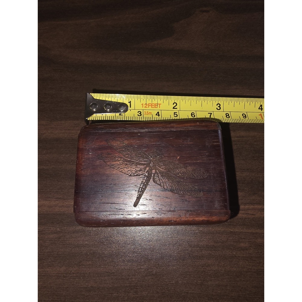 Small Wooden Dragon Fly Engraved Vintage Trinket Box